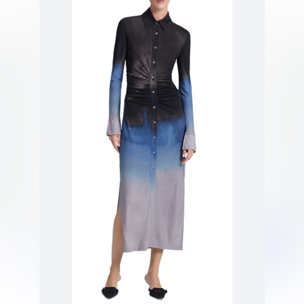 NEW NWT Altuzarra Claudia Ruched Knit Maxi Long Tie Dye Black Blue Dress 38 6 S